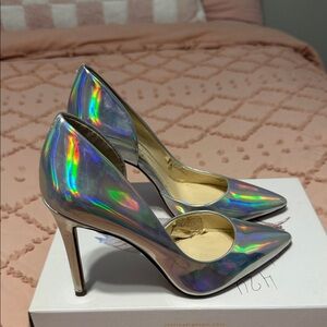 Jessica Simpson hologram Silver Heels 6 1/2